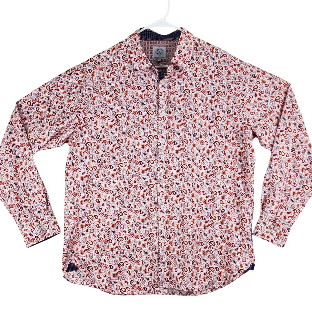 Kilburne & Finch Paisley Button Down Shirt Mens XXL‎ White Red Boho Classic